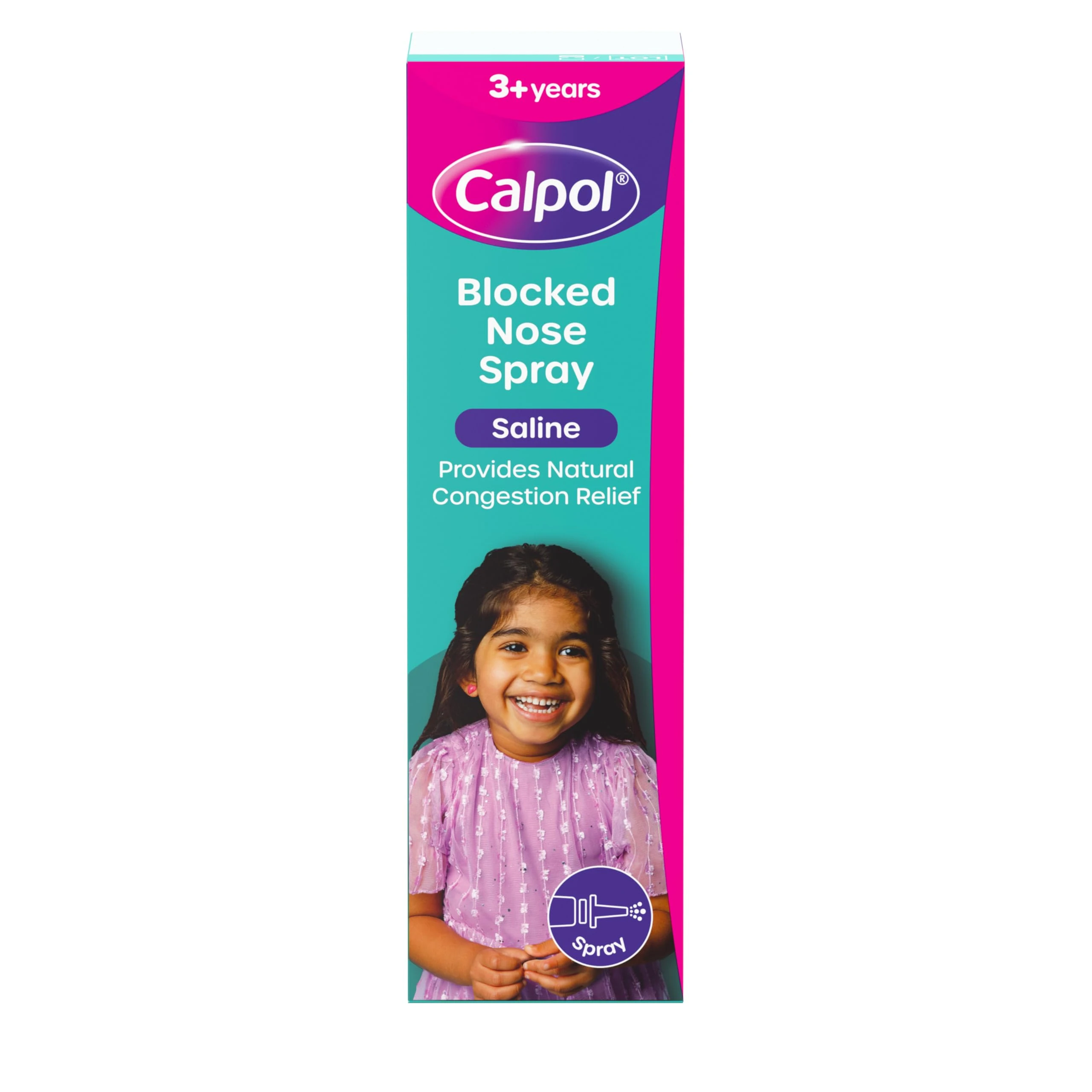 Calpol Saline Nasal Spray (Pack of 1), Natural Congestion Relief from Cold & Flu, Sinusitis, Allergies and Hayfever, Blocked Nose Relief for Children from 3+ Years, Helps to Wash Away Built-Up Mucus