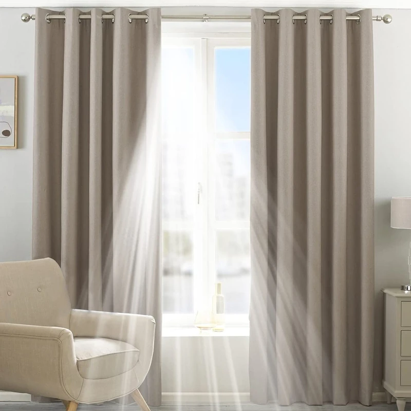 Riva Home Eclipse Blackout Eyelet Curtains, Polyester, Natural, 66 x 54 (168 x 137 cm)