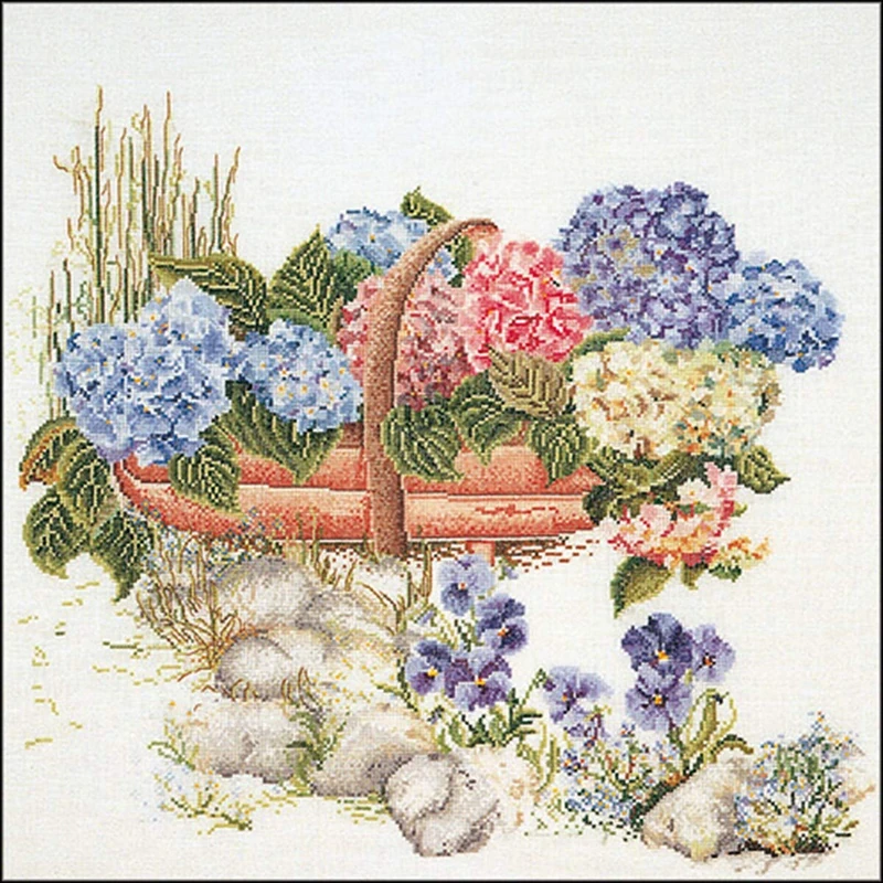 2063A Mixed Hydrangea Aida Cross Stitch Kit - Image 1
