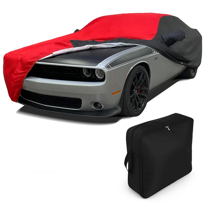 2008-2023 Dodge Challenger Ultraguard Plus Car Cover - Indoor/Outdoor Protection Water Resistant 300 Denier - Custom Fit for All SXT, GT, R/T, Scat Pack, Hellcat Redeye & Widebody (Red/Black)