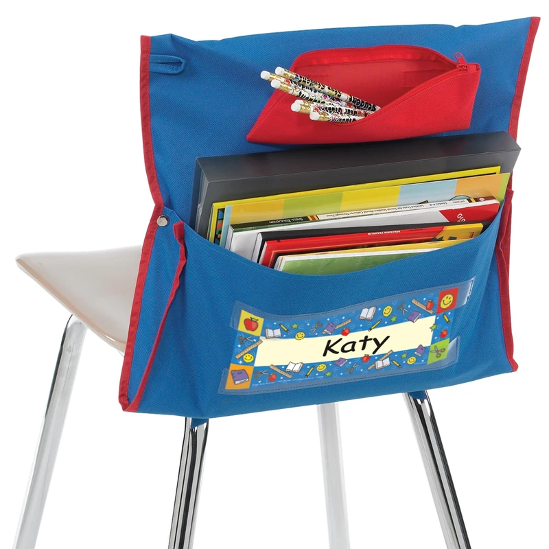 Really Good Stuff Classroom Chair Pockets with Pencil Pouch (Blue, 6 Pockets) - Image 1