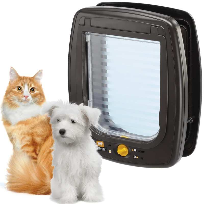 Ferplast SWING 9 Universal Cat Flap for Dogs and Cats - 4 Selectable Closing Modes - Wind-Stopper System - Shock Absorber Closing - Magnetic Anti-Oscillation - Brown