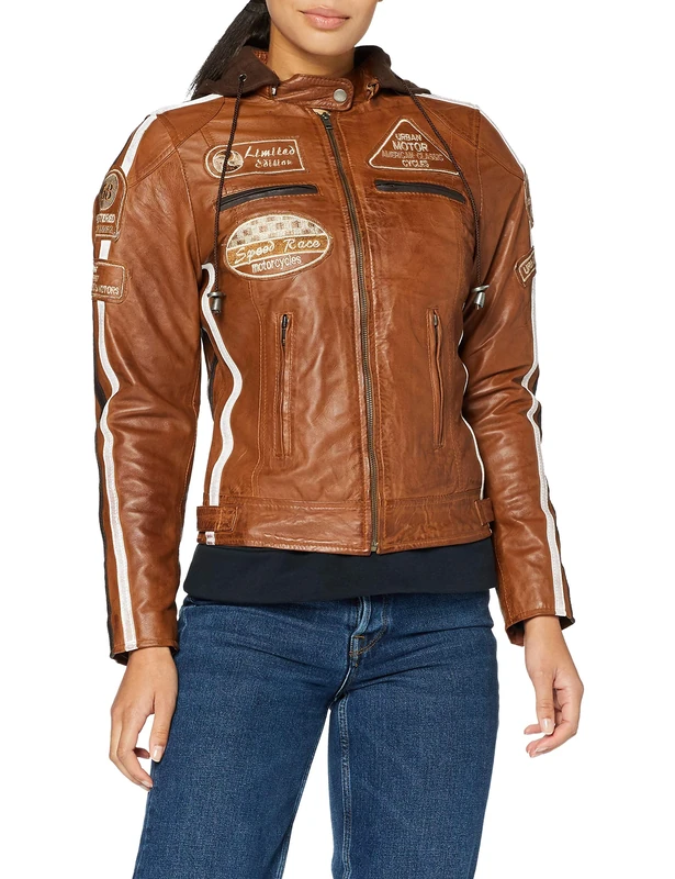 Urban Leather Women's Leather Motorcycle Jacket '58 LADIES' | Lambskin Biker Jacket | CE Approved Remouvable Armour for Back, Shoulders and Elbows