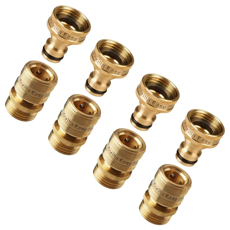 New Garden Hose Quick Connector. ¾ inch GHT Brass Easy Connect Fitting 8-Piece Set Male and Female (4)