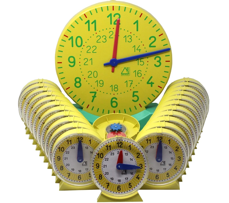 WISSNER active learning Teaching Clock Kit, 24 Student Clocks and A Teaching Clock, Re-Plastic°, In A Cardboard Box