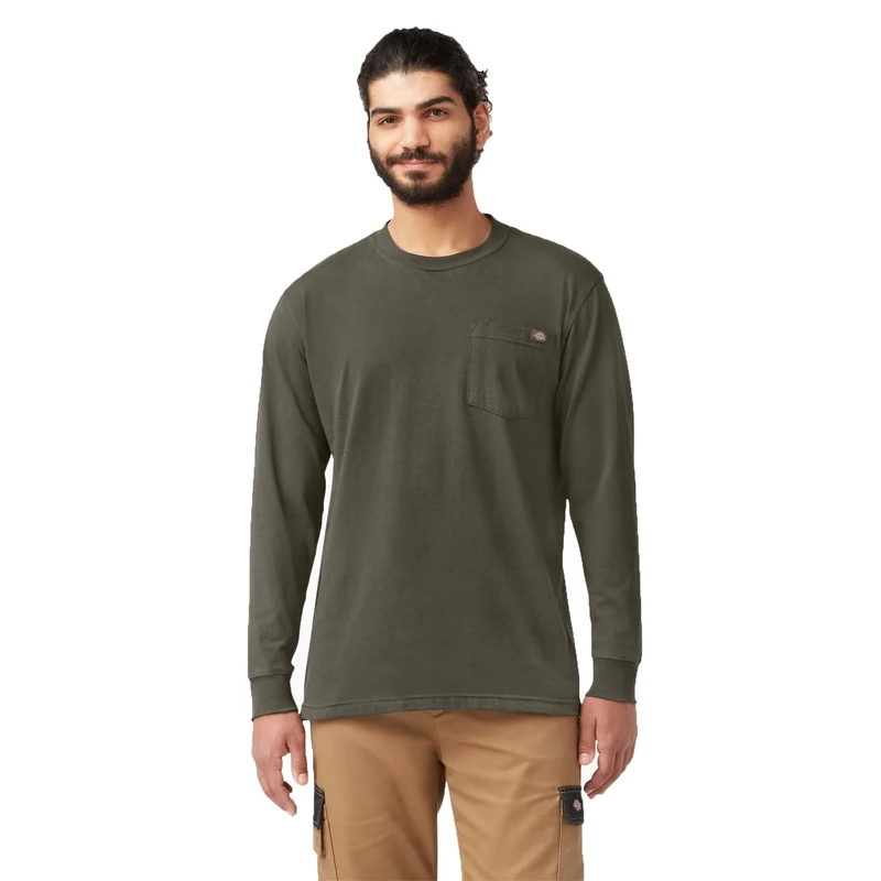 Dickies Men's Long Sleeve Heavyweight Crew Neck T-Shirt, Moss Green, 2T