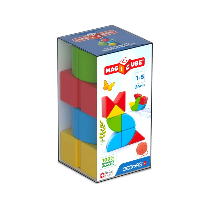 Geomag Magicube Pack of 24 Magnetic Building Blocks - Magnetic Building Blocks for Toddlers from 1-3, Montessori Toy for Over 1 Year, Sensory Product for Autism, Magnets for Children