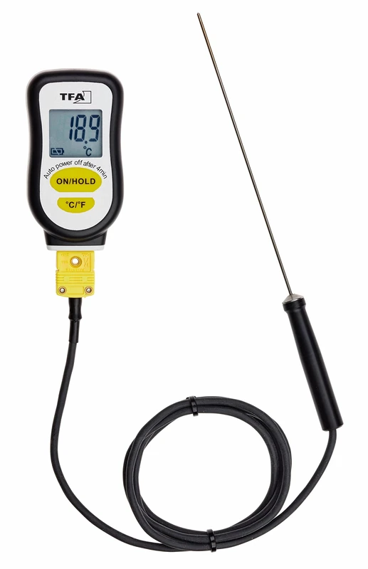 TFA Dostmann 14.1552.01 Digital Sous-Vide Thermometer with Stainless Steel Probe and Foam Tape for Sealing, Black, Plastic, 4 x 2 x 8 cm