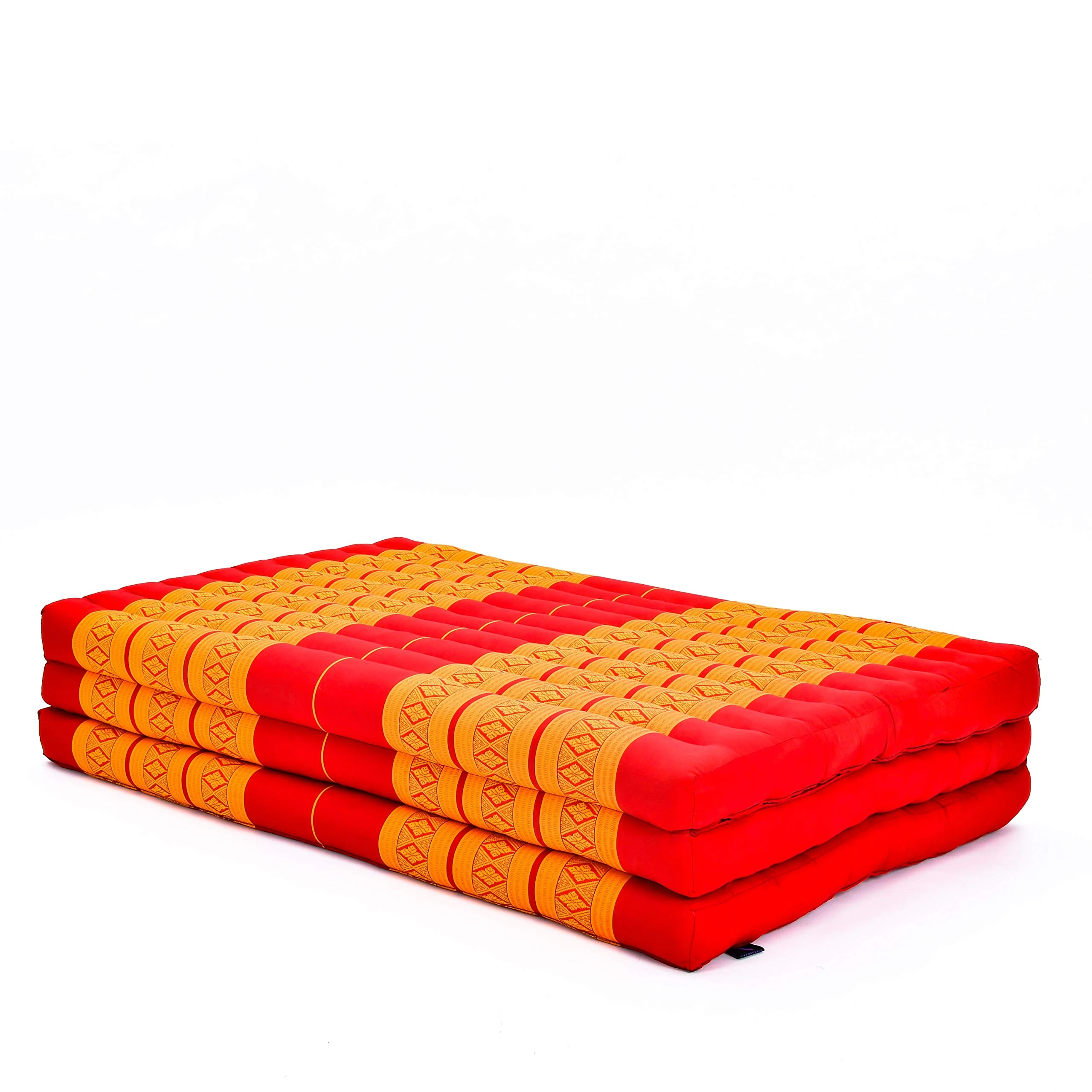 Leewadee Trifold Mattress XL – Comfortable Thai Massage Pad, Foldable Relaxation Floor Mattress Filled with Kapok, Perfect to Use as a Sleeping Mat, Orange Red