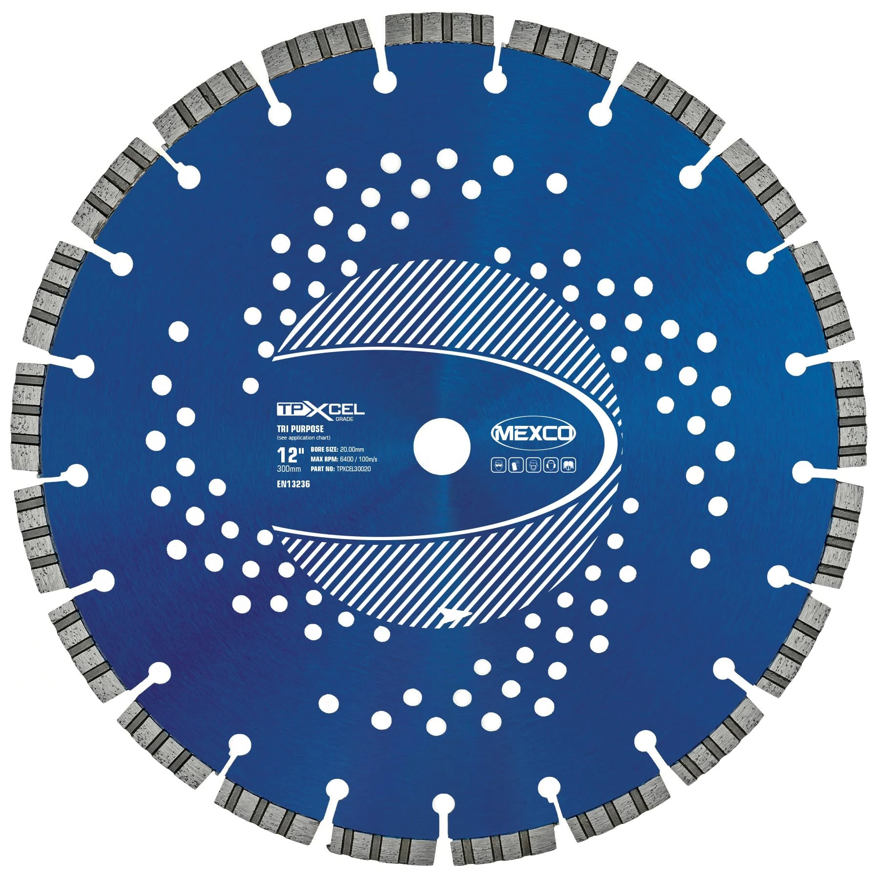 Mexco Tri-Purpose Diamond Blade 300mm XCEL Grade – Superior, High-Performance Multi-Material Cutting Disc for Concrete, Asphalt, Slate, Brick - 300mm, 10mm Segment Height
