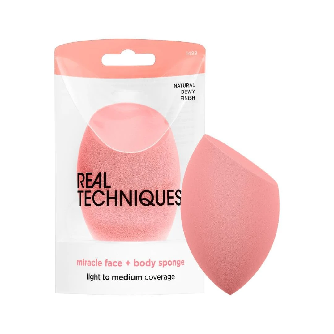 Real Techniques Miracle Face + Body Sponge – XXL Makeup Blender for Liquid, Cream, Tanner – Seamless Contour & Dewy Finish – Use Wet or Dry – Latex-Free, Vegan, Cruelty-Free