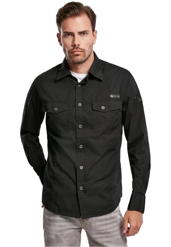 Brandit Slim Fit Shirt Long Sleeve, color: black, size: 5XL