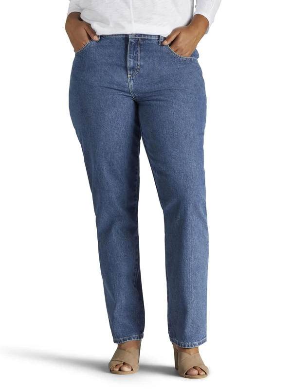 Lee Women's Plus Size Relaxed Fit All Cotton Straight Leg Jean, Aero, 20 Wide Long, Aero