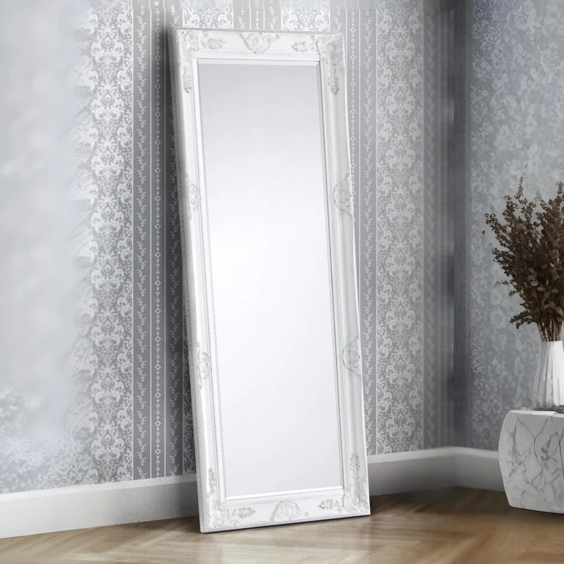 Julian Bowen Palais Mirror Full Length – Antique Leaner or Wall Mounted, Glass, 170cm x 70cm, Full Body Mirror for Bedroom, Living Room & Dressing Room – White