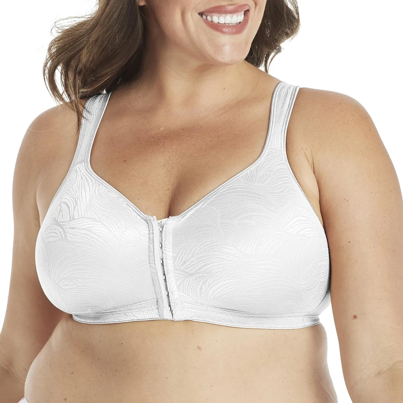 PLAYTEX Women's Wireless, 18 Hour Plus-Size Bras Available, Posture Boost, Front Close, Back Support, E525, Opaque, White, 40DD