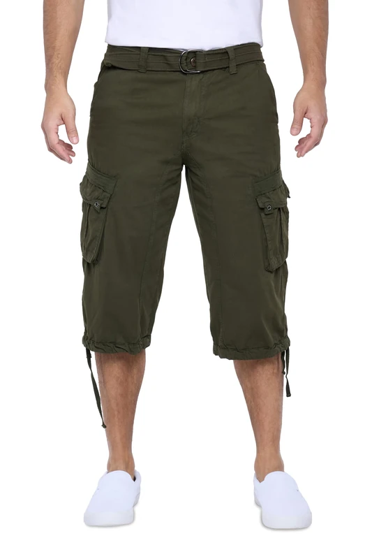 X RAY Men's Belted Long Cargo Shorts for Men, Below Knee Length Mens Cargo Shorts, 3/4 Pants (Big and Tall Shorts for Men), Olive Green, 38