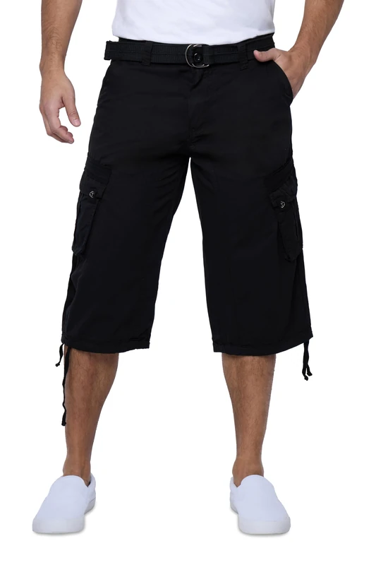 X RAY Men's Belted Cargo Long Shorts 18" Inseam Below Knee Length Multi Pocket 3/4 Capri Pants (Big and Tall Shorts for Men), Black, 34