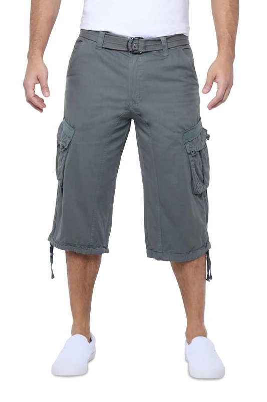 X RAY Men's Belted Long Cargo Shorts for Men, Below Knee Length Mens Cargo Shorts, 3/4 Pants (Big and Tall Shorts for Men), Grey, 34