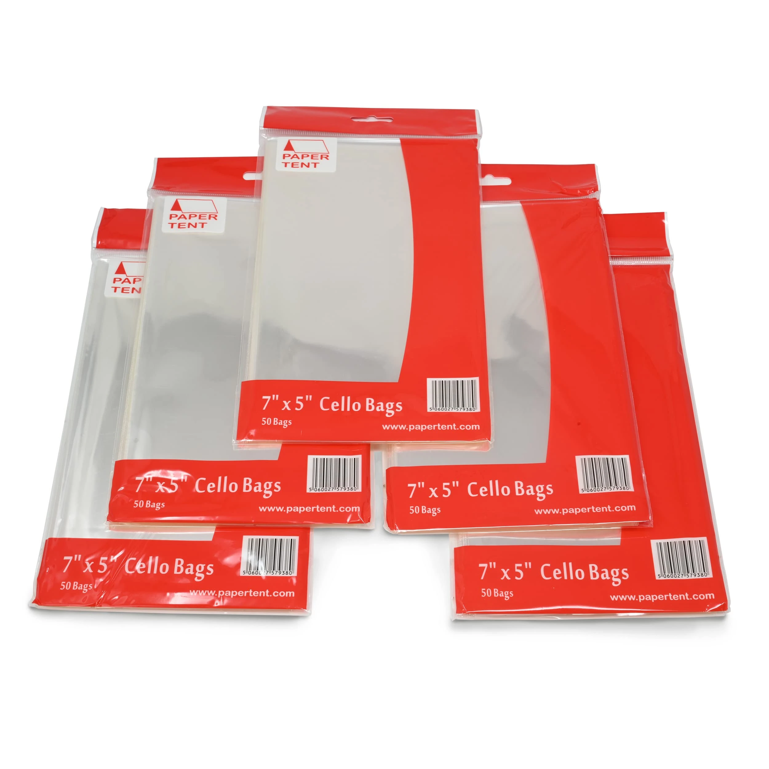 Papertent 7" x 5" Cello Bags, 40 Micron Thick, Qty 250 (5 PACKS x 50)