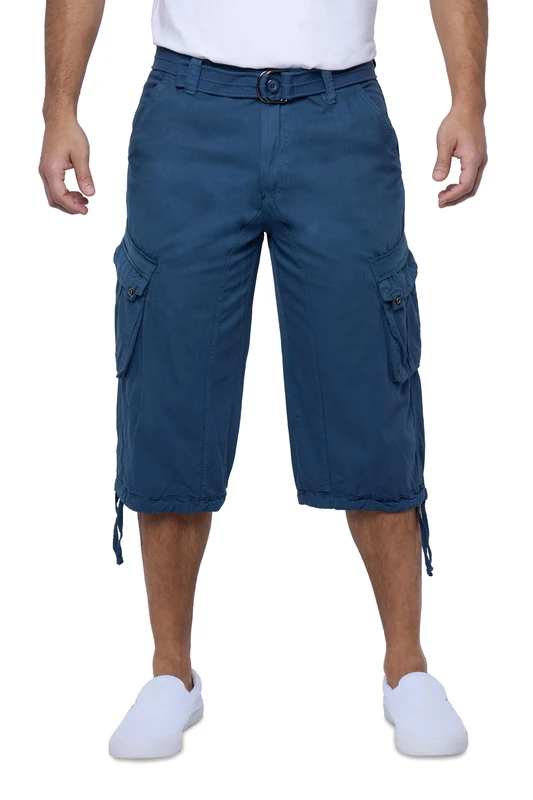 X RAY Men's Belted Cargo Long Shorts 18" Inseam Below Knee Length Multi Pocket 3/4 Capri Pants (Big and Tall Shorts for Men), Majolica Blue, 36