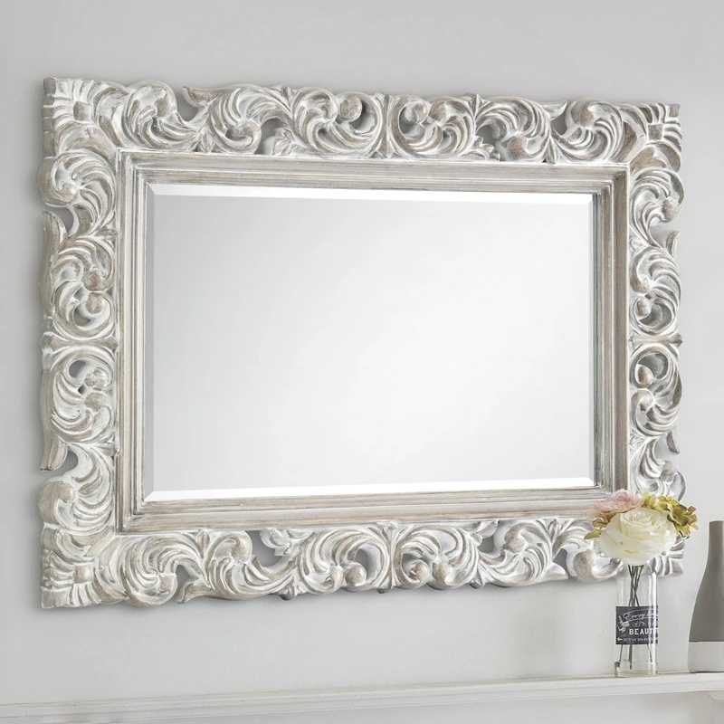 Julian Bowen Baroque Distressed Wall Mirror - Glass / Antique White Mirrors