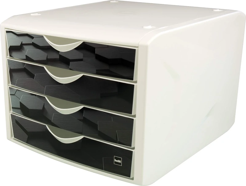 Helit The Chameleon H6129695 Drawer Box 4 Drawers for DIN A4 Format Dark Hexagon Pack of 1