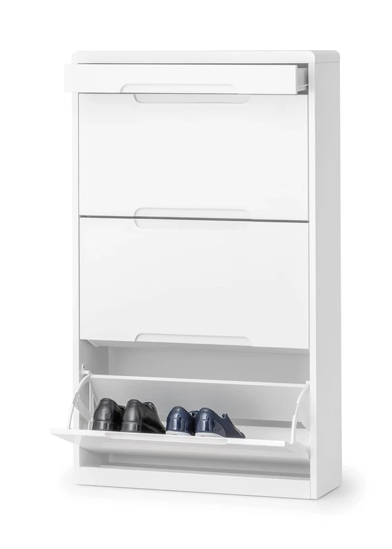 Julian Bowen Manhattan Shoe Cabinet With Drawer - High Gloss White - Sleek and Modern Storage Solution