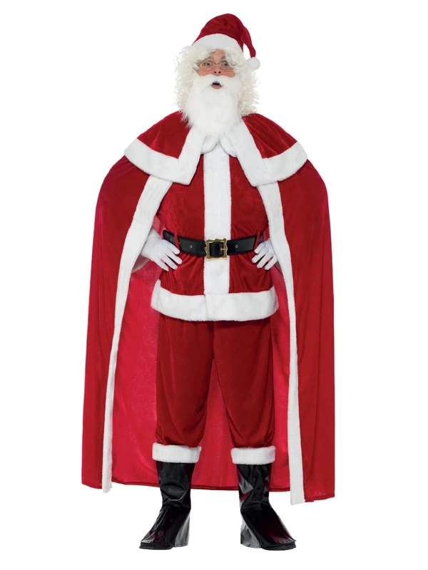 Smiffys Deluxe Santa Claus Costume, Red – Premium Adult Christmas Fancy Dress Outfit with Jacket, Trousers, Cape, Belt, Boot Covers, Gloves, Beard and Hat, Parties, Grottos and Festive Events, Large