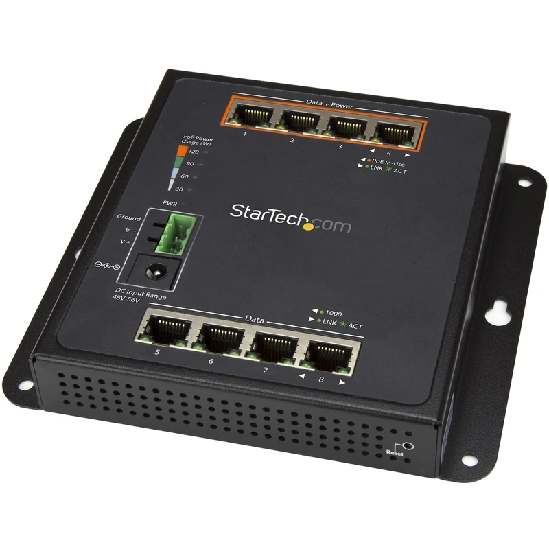 StarTech.com Industrial 8 Port Gigabit PoE Switch - 4 x PoE+ 30W - Power Over Ethernet - Hardened GbE Layer/L2 Managed Switch - Rugged High Power Gigabit Network Switch IP-30/-40C to +75C (IES81GPOEW)