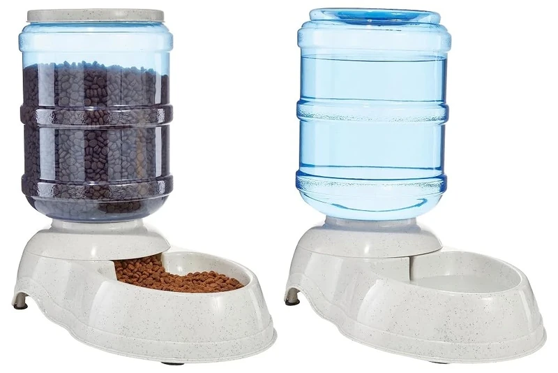 Amazon Basics Dog and Cat Feeder Dispenser for Food and Water, 2.5 Gallon, Large, Grey