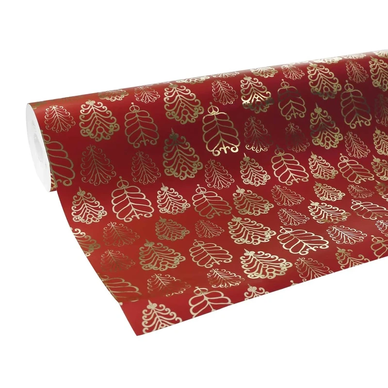Clairefontaine - Ref 211739C - Premium Long Roll Wrapping Paper (Single Roll) - 70cm Width x 50m Length, 80gsm Laminated Paper - Red & Gold Leaves Design