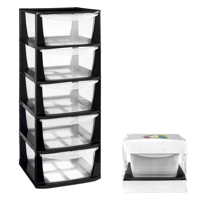 Great Plastic 2902 Set of 5 Design Drawers, Black, 400 x 385 x 945 mm - Image 1