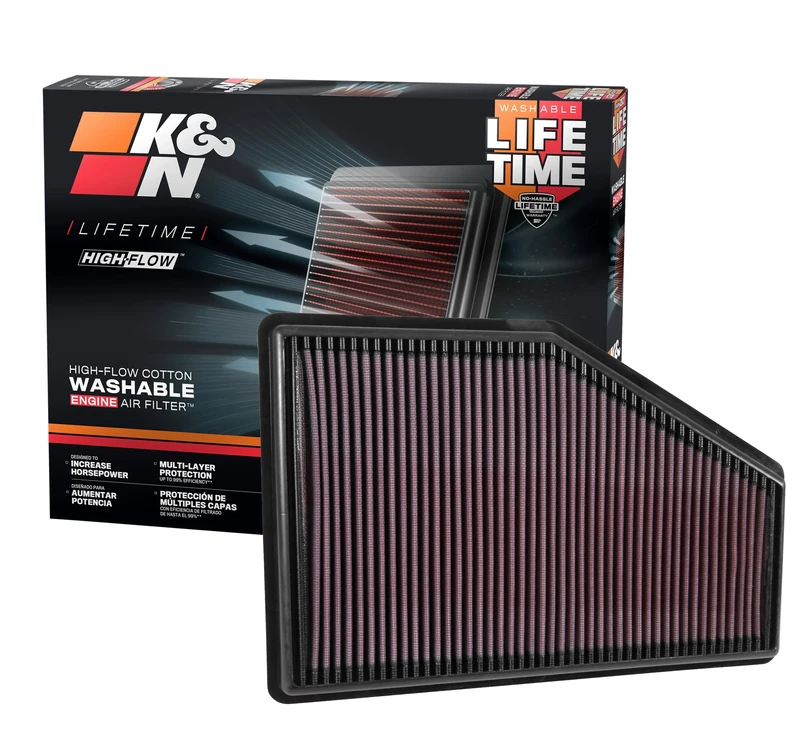 K&N Engine Air Filter: High Performance, Premium, Washable, Panel Filter: 2016-2019 (Malibu, LaCrosse, Regal Sportback, XT4, Calais, Commodore), 33-5049 , Red