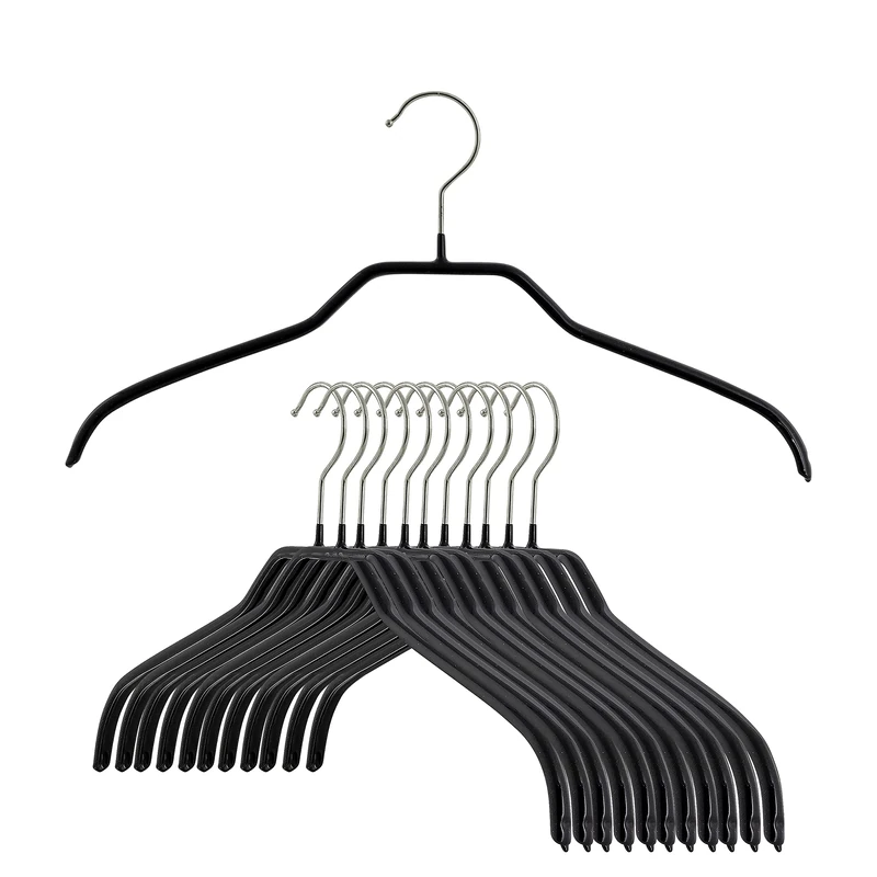 MAWA by Reston Lloyd Silhouette Series Non-Slip Space Saving Clothes Hanger for Shirts and Dresses, Style 41/F, Set of 12, Black