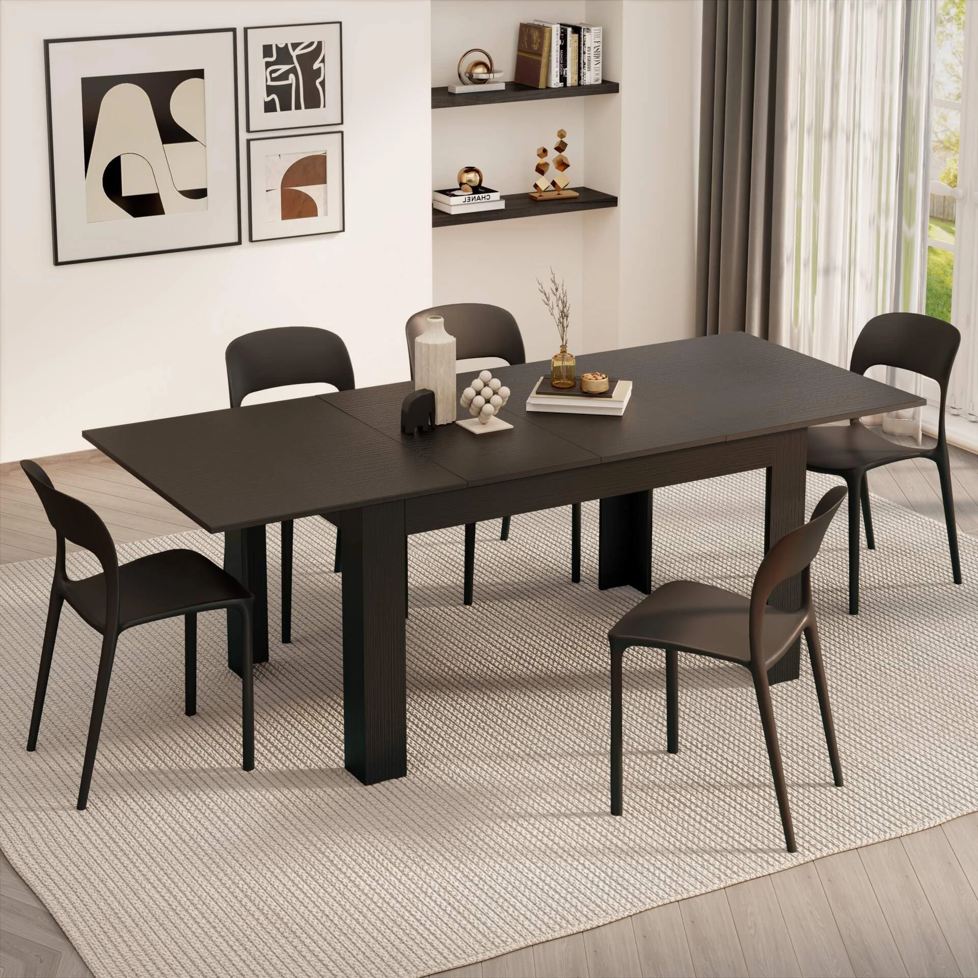 Mobili Fiver, Easy, Extendable dining table, 140(220) x90 cm, Black, Made In Italy