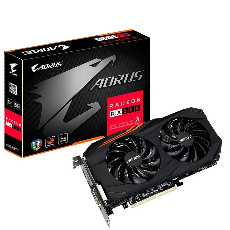 Gigabyte AMD GV-RX580AORUS-4GD 4 GB GDDR5 256-Bit Memory DVI/DP/HDMI PCI Express 3 Graphics Card - Black