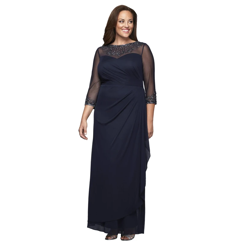 Alex Evenings Women's Plus Size Long Sleeve Sweetheart Neckline Dress, Dark Navy, 18 Plus - Image 1