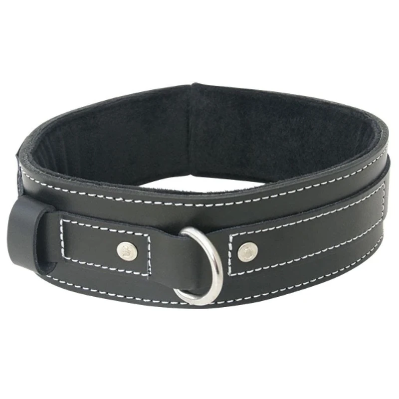 Edge Lined Leather Collar with Solid Metal D-Ring