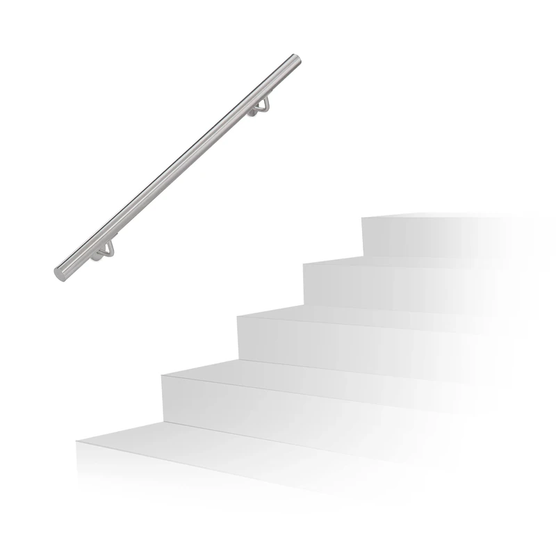 Relaxdays Handrail, Brushed Stainless Steel, Between 100 cm, Banister with Wall Holders and Metal Screws, Grey