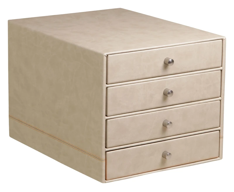 RHODIA 318865C - 4-Drawer File Cabinet Beige - 24.8 x 32.7 x 22.8 cm - Orange Saddle Stitching - Faux Leather Exterior - Rhodiarama Home Office Collection - Office Organization & Designer Storage