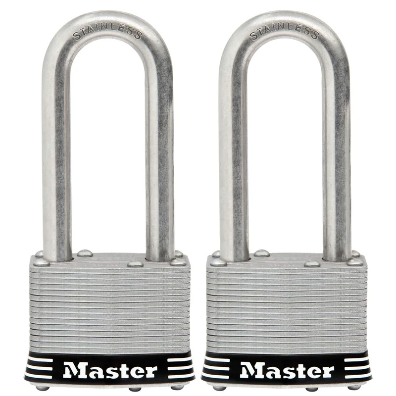 Master Lock 5SSTLJ Stainless Steel Outdoor Padlock with Key, 2 Pack Keyed-Alike, Silver