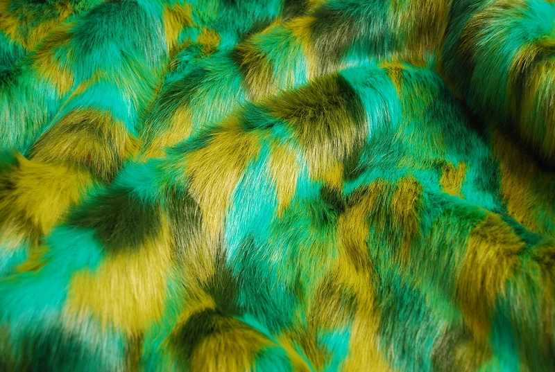 CRS Fur Fabrics VENDOR LTD. Super Luxury Faux Fur Fabric Material - LONG PILE GREEN BLUE MIX, 1Mtr - 150cm x 100cm
