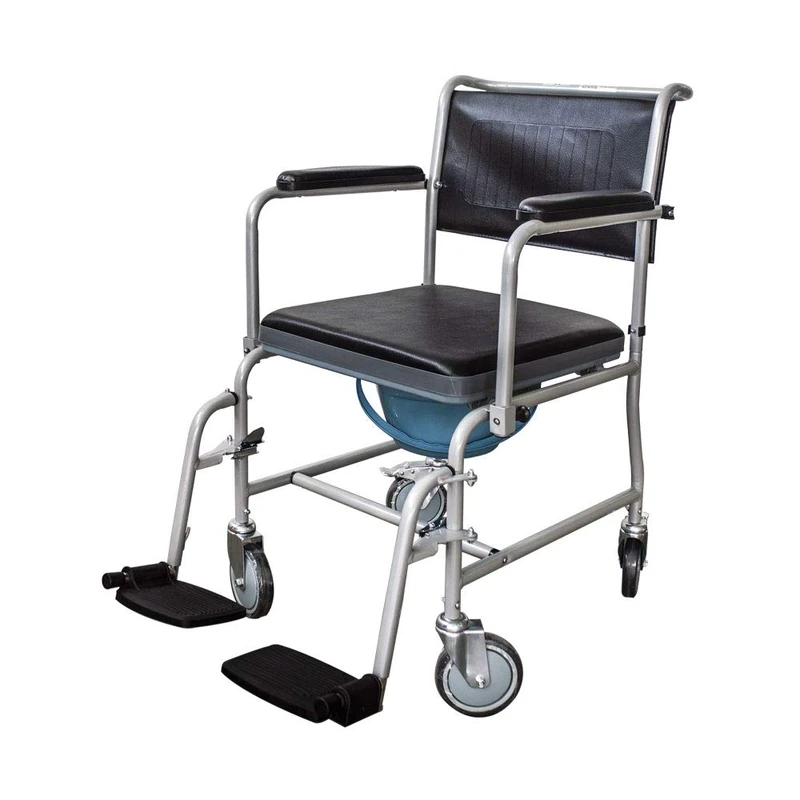 Mobiclinic, Ancla, WC Chair, Toilet Seat with Wheels, Toilet Seat Commode for Elderly and Handicapped, Folding, Armrests, Ergonomic Seat, Non-Slip Rubber Tips, Lightweight, Grey - Image 1
