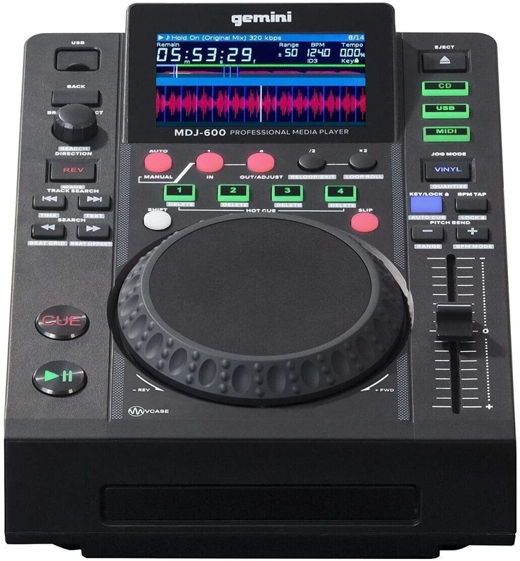 Gemini Sound Mdj-600 - Professional Cd/Media Player With 4 Hot Cues And Auto/Manual Looping, Colour Screen, Midi, 24-Bit/192Khz Soundcard