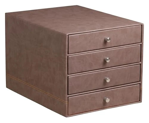 RHODIA 318863C - Chocolate 4-Drawer File Organizer - 24.8 x 32.7 x 22.8 cm - Orange Saddle Stitching - Faux Leather Exterior - Rhodiarama Home Office Collection - Office Organization & Designer Storage