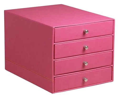 RHODIA 318962C - Raspberry 4-Drawer File Organizer - 24.8 x 32.7 x 22.8 cm - Orange Saddle Stitching - Faux Leather Exterior - Rhodiarama Home Office Collection - Office Organization & Designer Storage