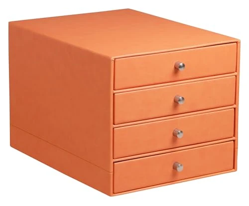 RHODIA 318964C - Tangerine 4-Drawer File Organizer - 24.8 x 32.7 x 22.8 cm - Orange Saddle Stitching - Faux Leather Exterior - Rhodiarama Home Office Collection - Office Organization & Designer Storage