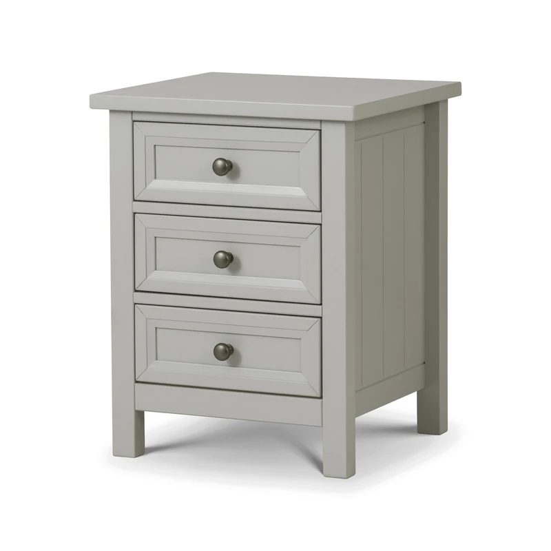 Julian Bowen Dove Grey Wood Maine 3 Drawer Bedside Table - Stylish and Functional Bedroom Storage Unit