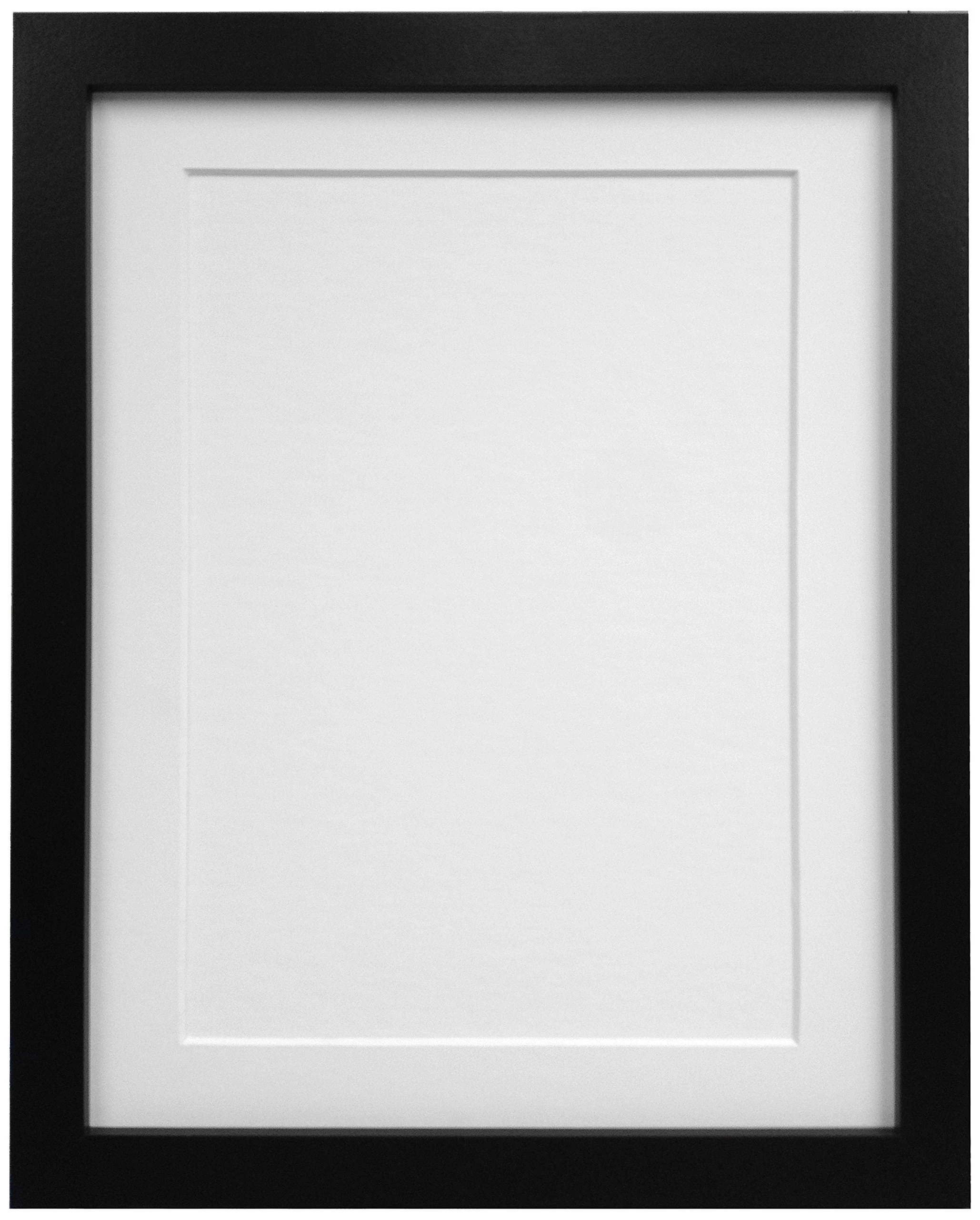 FRAMES BY POST 25mm Black Photo Picture Poster Frame with White Mount 18 x 14 Image Size 14 x 11 Inch - MDF Wood Frames with Acrylic Glass for Pictures - With Wall Hanging Hooks - Poster Frames