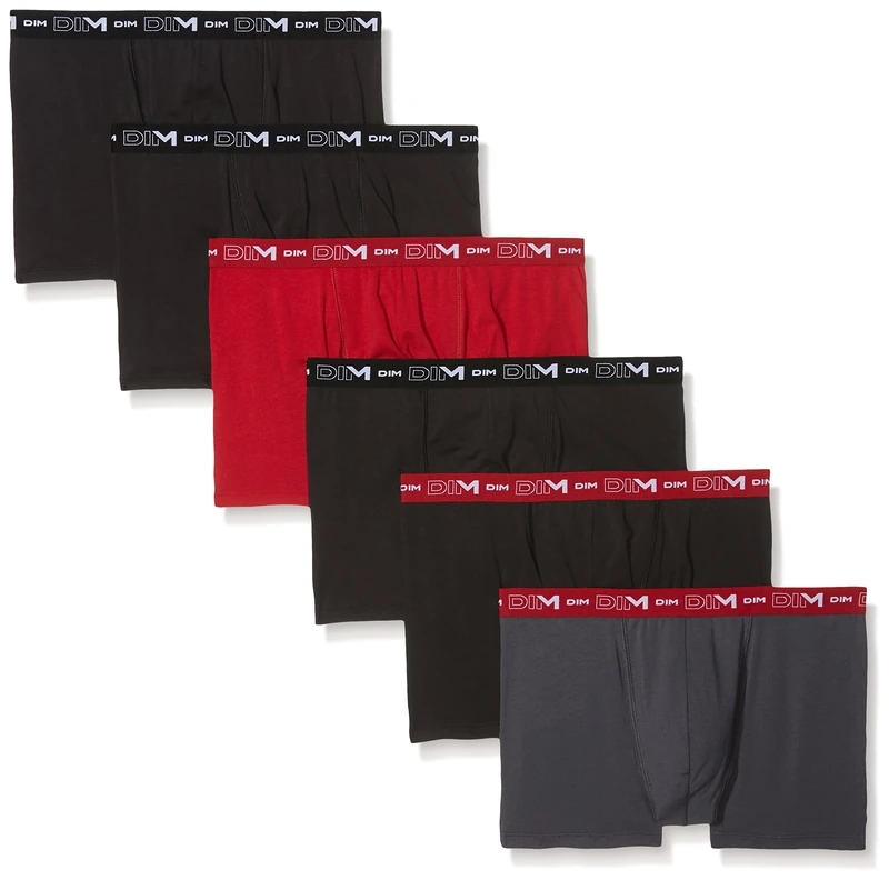 DIM Lot de 6 Boxers Homme | Coton Stretch Respirant | Maintien Optimal | Sans Étiquette